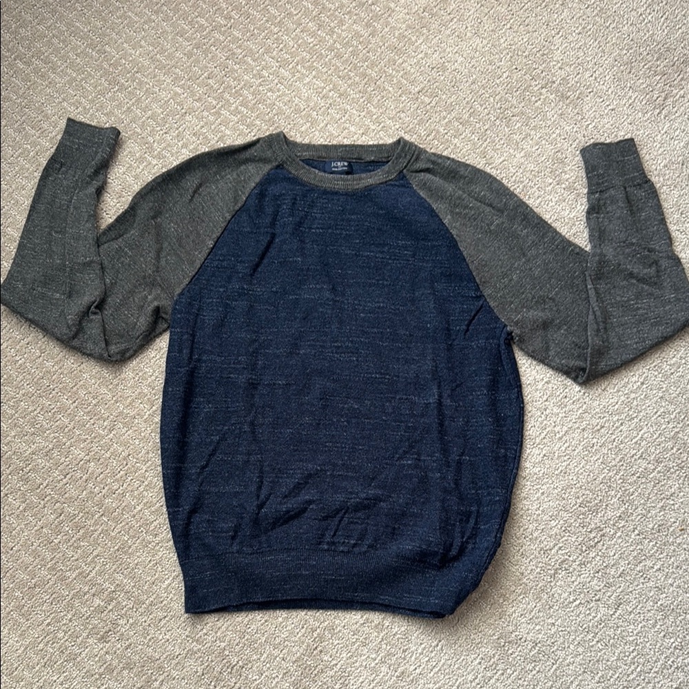 J. Crew Blue and Gray Crewneck Sweater with Raglan Sleeves